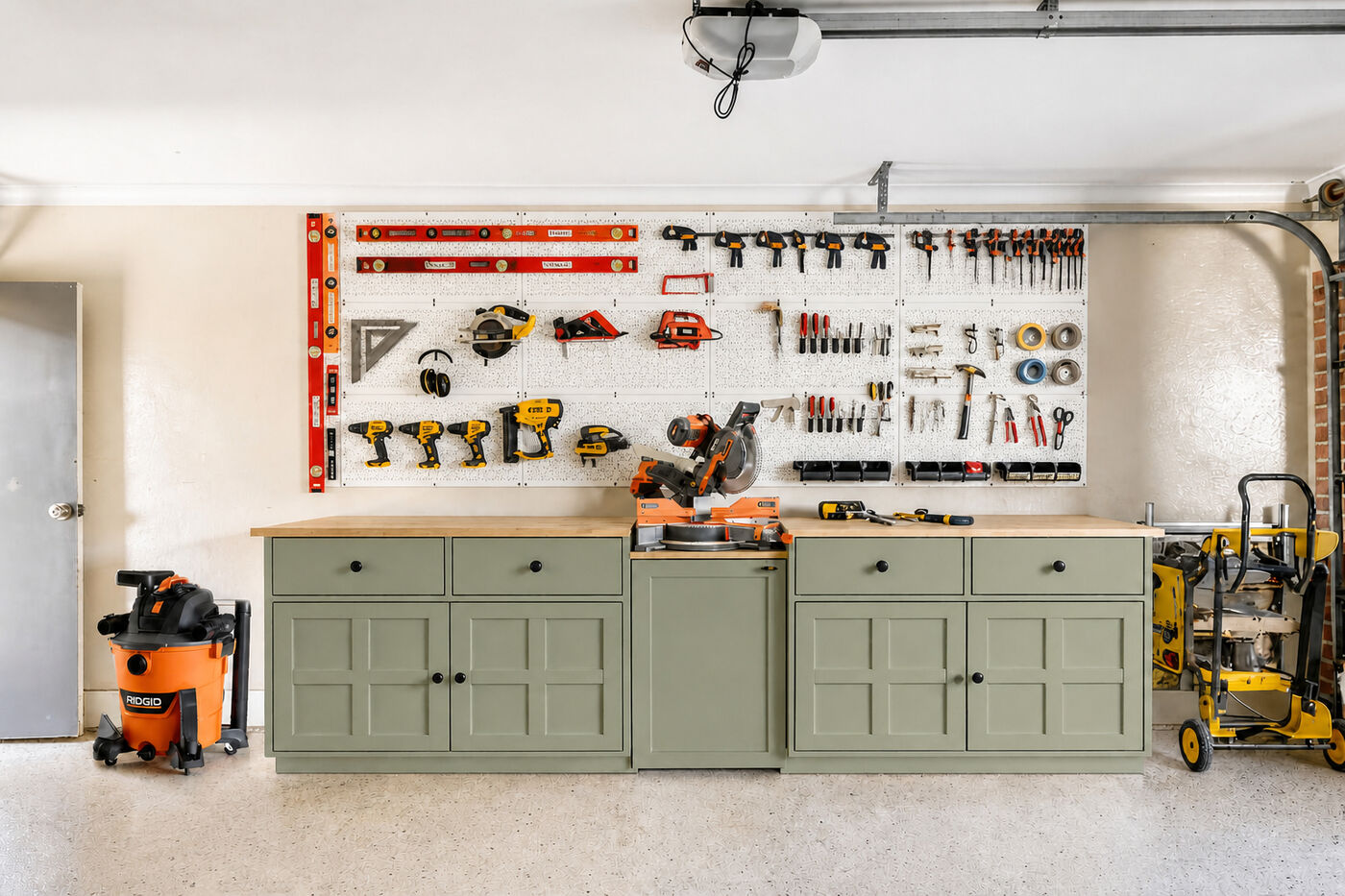 A neighbor's garage with tools ready to rent